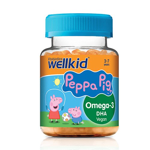  Puikaus skonio, 100% augalinės kilmės Omega-3 iš mikrodumblių Omega-3 vaikams WELLKID PEPPA PIG, 30 guminukų | Mano Vaistinė
