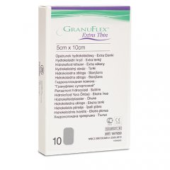 Granuflex Extra Thin tvarstis, hidrokoloidinis, plonas, 5 x 10 cm, N10