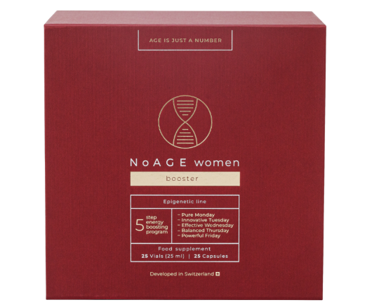 Vartojama pagal savaitės dienas Kompleksas moterims energingumui ir gerai savijautai NOAGE BOOSTER, 25 kaps., 25 but.  | Mano Vaistinė