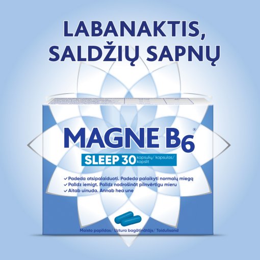 Magne B6 Sleep su augaliniais ekstraktais atsipalaidavimui ir normaliam miegui. Miegui MAGNE B6 SLEEP, 30 kapsulių | Mano Vaistinė