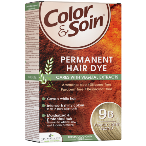 Pažeistiems ir silpniems plaukams. Tinka besilaukiančioms, žindančioms Ilgalaikiai plaukų dažai COLOR & SOIN, perlinė šviesi blondinė (9B), 135 ml | Mano Vaistinė