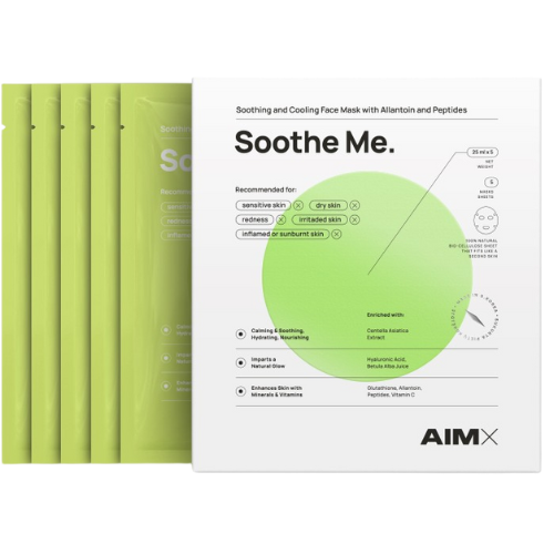 Giliai drėkina ir slopina neigiamą išorinį poveikį Raminanti veido kaukė su peptidais AIMX SOOTHE ME, 5 vnt | Mano Vaistinė