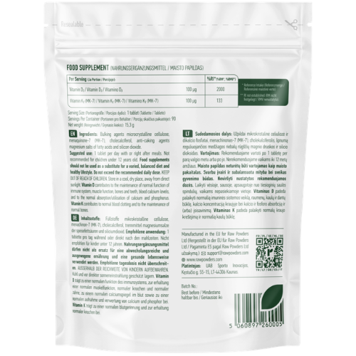 Vitaminas D yra svarbus imunitetui, raumenims, bei gerai kaulų ir dantų būklei Vitaminas D3 + Vitaminas K2 RAW POWDERS, 90 tabl. | Mano Vaistinė Vitaminas D yra svarbus imunitetui, raumenims, bei gerai kaulų ir dantų būklei Vitaminas D3 + Vitaminas K2 RAW POWDERS, 90 tabl. | Mano Vaistinė