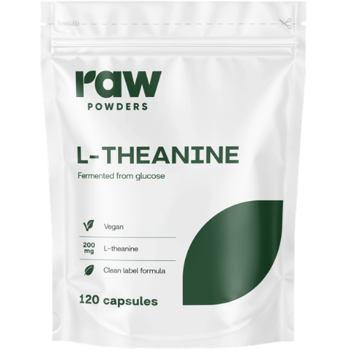 Padeda palaikyti normalią nervų sistemos veiklą ir psichologinę funkciją L-teaninas RAW POWDERS 200 mg., 120 kaps. | Mano Vaistinė