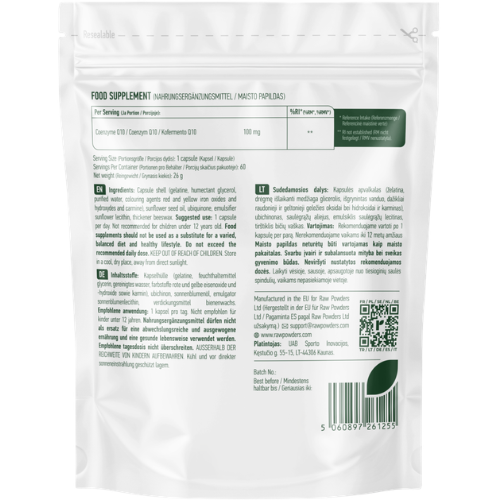 Padeda apsaugoti ląsteles nuo oksidacinės pažaidos Kofermentas Q10 RAW POWDERS 100 mg, 60 kaps. | Mano Vaistinė Padeda apsaugoti ląsteles nuo oksidacinės pažaidos Kofermentas Q10 RAW POWDERS 100 mg, 60 kaps. | Mano Vaistinė