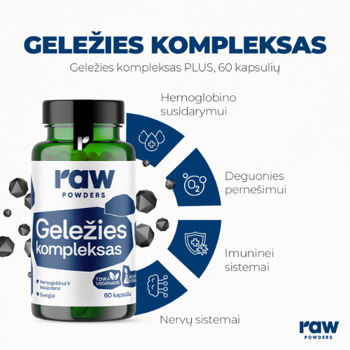Sudėtyje esantis Vitaminas C gerina geležies absorbciją Geležies kompleksas PLUS RAW POWDERS, 60 kaps. | Mano Vaistinė Sudėtyje esantis Vitaminas C gerina geležies absorbciją Geležies kompleksas PLUS RAW POWDERS, 60 kaps. | Mano Vaistinė
