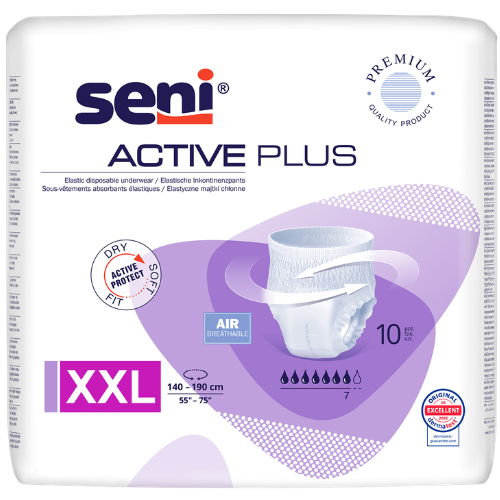 Sauskelnės suaugusiesiems Sauskelnės kelnaitės SENI ACTIVE PLUS, XXL dydis, 10 vnt. | Mano Vaistinė