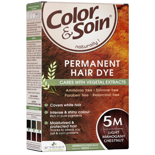 Pažeistiems ir silpniems plaukams. Tinka besilaukiančioms, žindančioms Ilgalaikiai plaukų dažai COLOR & SOIN, raudonmedžio šviesiai ruda (5M), 135 ml | Mano Vaistinė