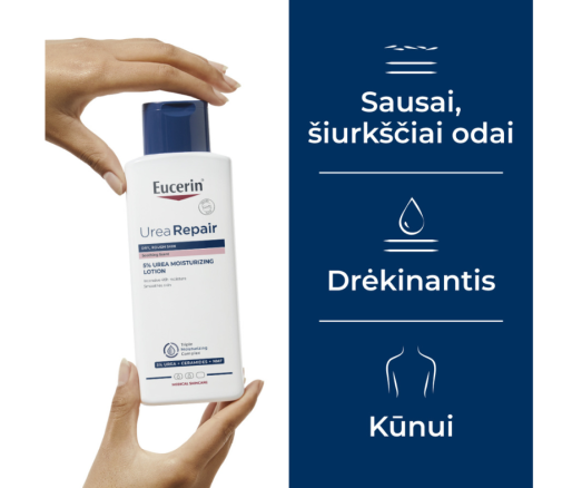 Su trigubu drėkinamuoju kompleksu Drėkinamasis losjonas su 5% šlapalo EUCERIN UREAREPAIR, 250 ml | Mano Vaistinė
