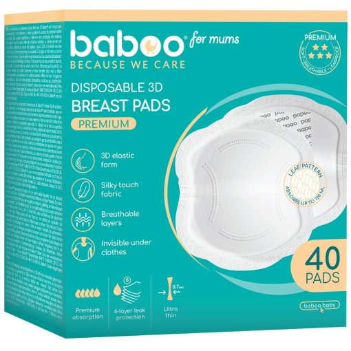 Sugeria iki 120 ml pieno Įklotai į liemenėlę BABOO PREMIUM, 40 vnt. | Mano Vaistinė
