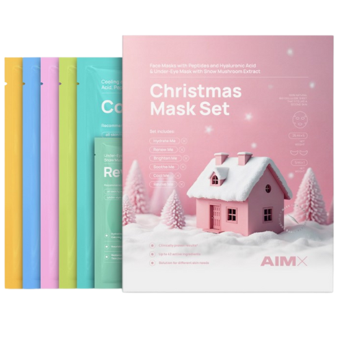Intensyviam odos drėkinimui, skaistinimui ir atgaivinimui Kalėdinis lakštinių kaukių rinkinys AIMX, 6 vnt. | Mano Vaistinė