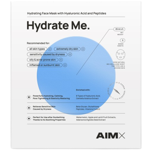 Koncentruota, greito poveikio kaukė Drėkinanti veido kaukė su peptidais AIMX HYDRATE ME, 5 vnt. | Mano Vaistinė