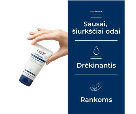Iki 48 valandų išliekantis poveikis Rankų kremas sausai odai su 5% šlapalo EUCERIN UREAREPAIR, 75 ml | Mano Vaistinė