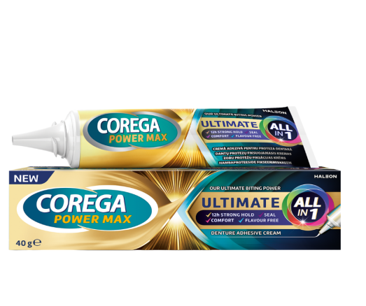 Pilniems ir daliniams dantų protezams Dantų protezų fiksuojamasis kremas COREGA ULTIMATE, 40g  | Mano Vaistinė