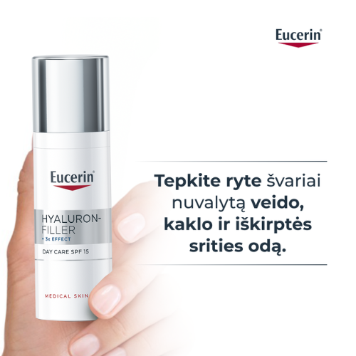 Normaliai ir mišriai odai Dieninis kremas nuo raukšlių EUCERIN HYALURON-FILLER, SPF 15, 50 ml | Mano Vaistinė
