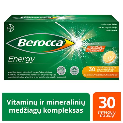 Berocca Energy šnypščiosios tabletės N30  | Mano Vaistinė