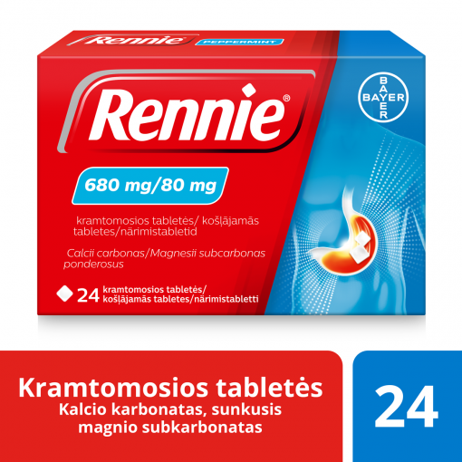 Rugštingumą mažinantys vaistai Rennie 680 mg/80 mg kramtomosios tabletės, N24 | Mano Vaistinė