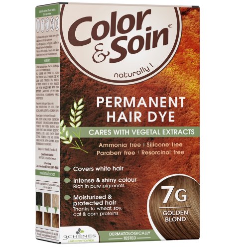 Pažeistiems ir silpniems plaukams. Tinka besilaukiančioms, žindančioms Ilgalaikiai plaukų dažai COLOR & SOIN, auksinė blondinė (7G), 135 ml | Mano Vaistinė