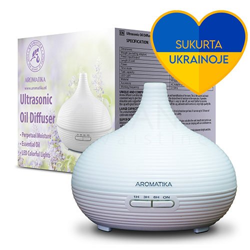 Skleidžia atpalaiduojančią aromato miglą. Itin talpus (300 ml) Ultragarsinis eterinių aliejų garintuvas (difuzorius) su šviesomis AROMATIKA | Mano Vaistinė