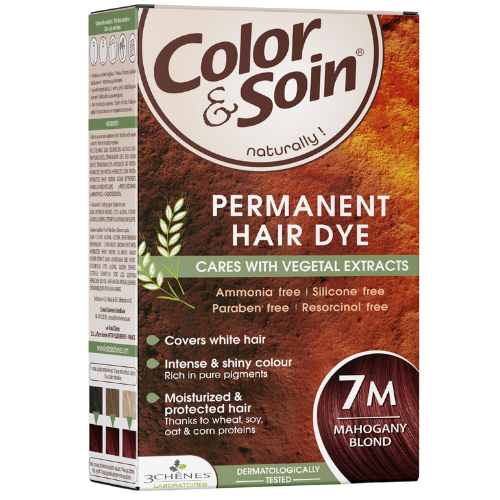 Pažeistiems ir silpniems plaukams. Tinka besilaukiančioms, žindančioms Ilgalaikiai plaukų dažai COLOR & SOIN, raudonmedžio blondinė (7M), 135 ml | Mano Vaistinė