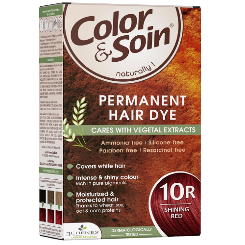 Pažeistiems ir silpniems plaukams. Tinka besilaukiančioms, žindančioms Ilgalaikiai plaukų dažai COLOR & SOIN, ryški raudona (10R), 135 ml | Mano Vaistinė