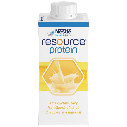 Specialios medicininės paskirties maisto produktas Medicininis vanilės skonio gėrimas NESTLE RESOURCE PROTEIN, 4 x 200 ml | Mano Vaistinė