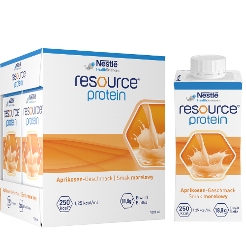 Su dideliu baltymų kiekiu Medicininis abrikosų skonio gėrimas NESTLE RESOURCE PROTEIN, 4vnt.x200ml | Mano Vaistinė