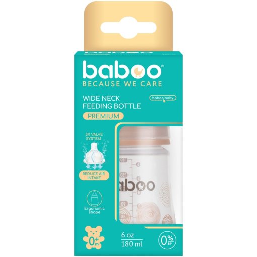 Sumažina oro patekimą ir padeda išvengti dieglių Antikolinis maitinimo buteliukas 0+ mėn BABOO, 180 ml | Mano Vaistinė