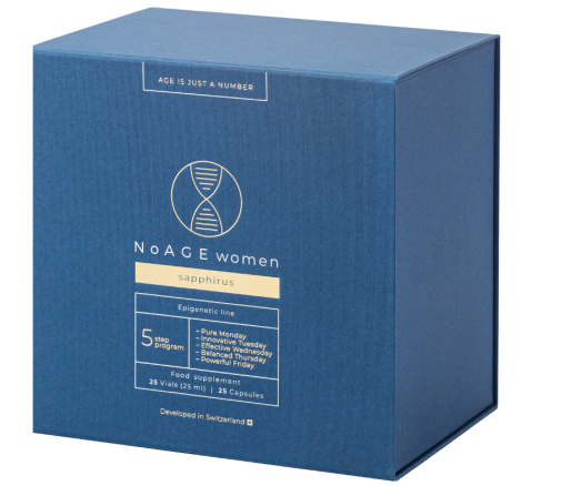 5 žingsnių grožio ir jaunystės programa Antioksidantai, vitaminai ir mineralai moterims NOAGE SAPPHIRUS, 25 but., 25 kaps. | Mano Vaistinė