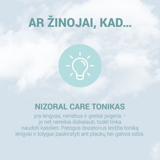 Su natūraliais magnolijų ir kaktusų augaliniais ekstraktais. Tonikas niežtinčiai, sudirgusiai galvos odai NIZORAL CARE, 100 ml | Mano Vaistinė