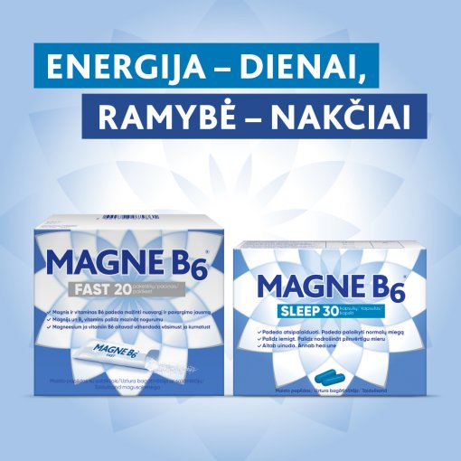 Magne B6 Sleep su augaliniais ekstraktais atsipalaidavimui ir normaliam miegui. Miegui MAGNE B6 SLEEP, 30 kapsulių | Mano Vaistinė