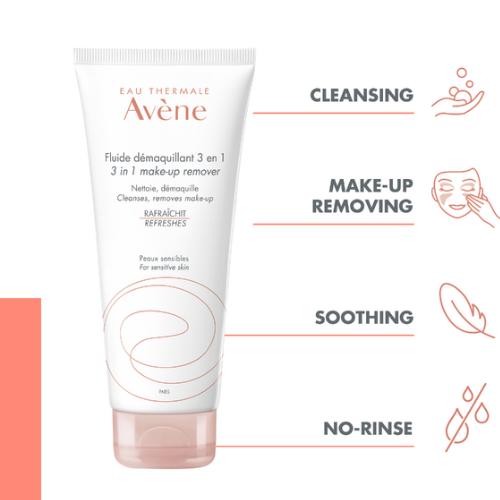 Švelniai pašalina nešvarumus ir makiažą nuo veido, akių, lūpų, nepažeisdama odos komforto Makiažo valiklis 3IN1, AVENE ESSENTIAL, 200 ml  | Mano Vaistinė