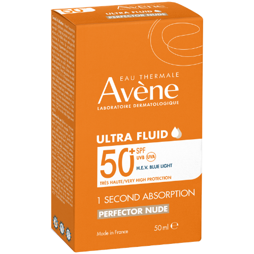 Padeda vizualiai išlyginti odos tekstūrą ir suvienodinti veido atspalvį Veido fluidas nuo saulės su atspalviu AVENE SUN SPF50+, 50 ml | Mano Vaistinė