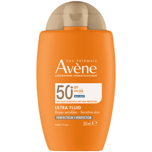 Padeda vizualiai išlyginti odos tekstūrą ir suvienodinti veido atspalvį Veido fluidas nuo saulės su atspalviu AVENE SUN SPF50+, 50 ml | Mano Vaistinė