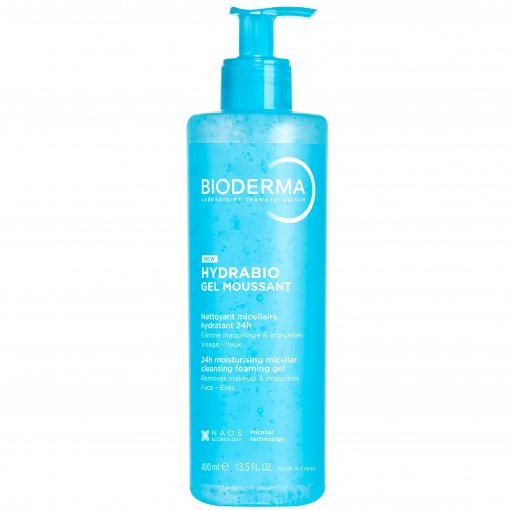 Suteikiantis 24 valandų odos drėkinimą Micelinis gelinis prausiklis dehidratuotai odai BIODERMA HYDRABIO GEL MOUSSANT, 400 ml | Mano Vaistinė