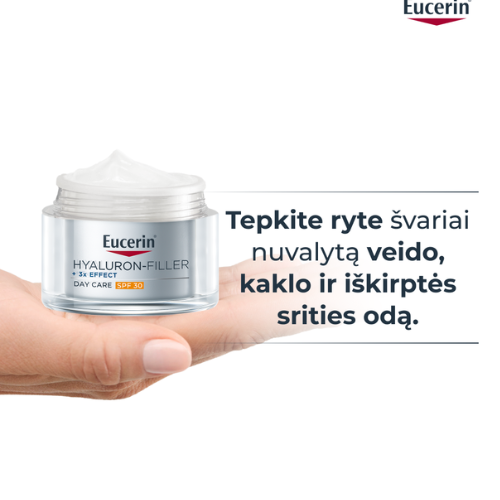 Stangresnės odos pojūtis Dieninis veido kremas visų tipų odai EUCERIN HYALURON-FILLER, SPF 30, 50 ml | Mano Vaistinė