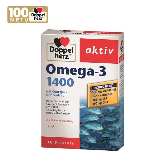 Žuvų taukai Doppelherz Aktiv žuvų taukai 1400 mg + Omega-3, N30 | Mano Vaistinė