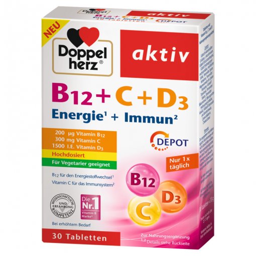 Doppelherz Aktiv B12+C+D3 Depot tabletės N30 | Mano Vaistinė