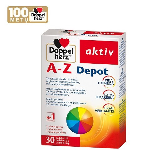 Vitaminai ir mineralai Doppelherz aktiv A-Z Depot tabletės, N30 | Mano Vaistinė