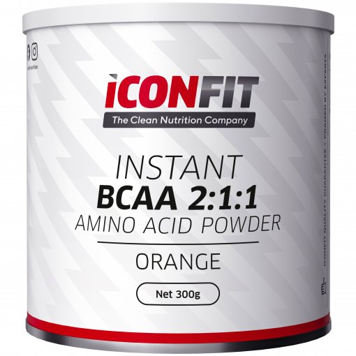 Aukštos kokybės aminorūgščių kompleksas Apelsinų skonio aminorūgštys ICONFIT BCAA 2:1:1, 300 g | Mano Vaistinė