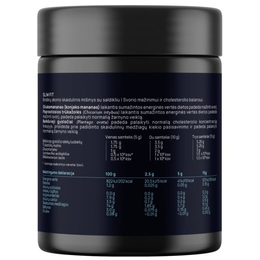 Svorio mažinimui ir cholesterolio balansui Braškių skonio skaidulinis mišinys SLIM FIT, 225 g | Mano Vaistinė