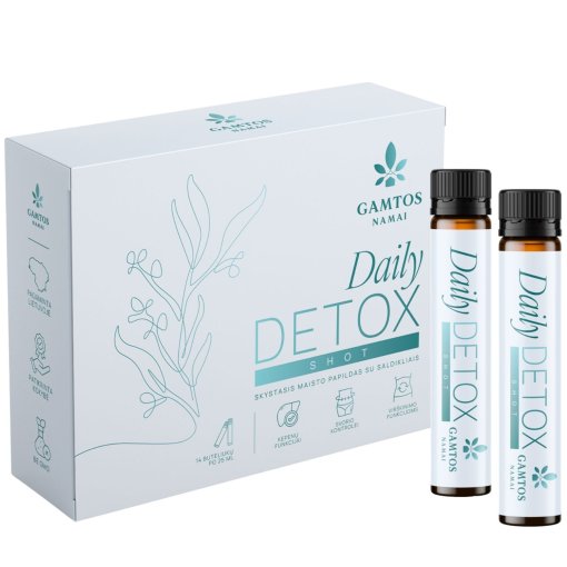 Virškinimo sistemai, kepenims, žarnynui Svorio palaikymui DAILY DETOX SHOT, 25 ml, 14 vnt. | Mano Vaistinė