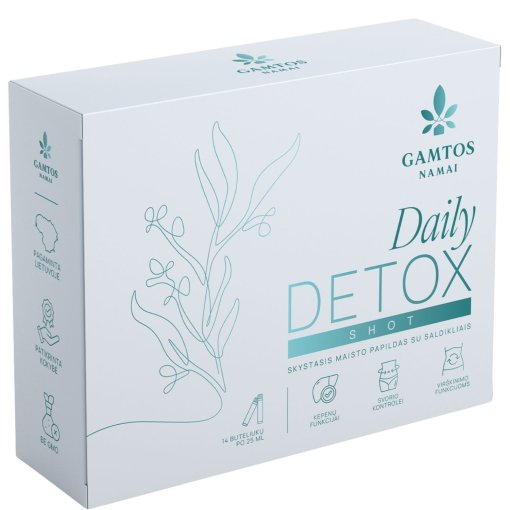 Virškinimo sistemai, kepenims, žarnynui Svorio palaikymui DAILY DETOX SHOT, 25 ml, 14 vnt. | Mano Vaistinė
