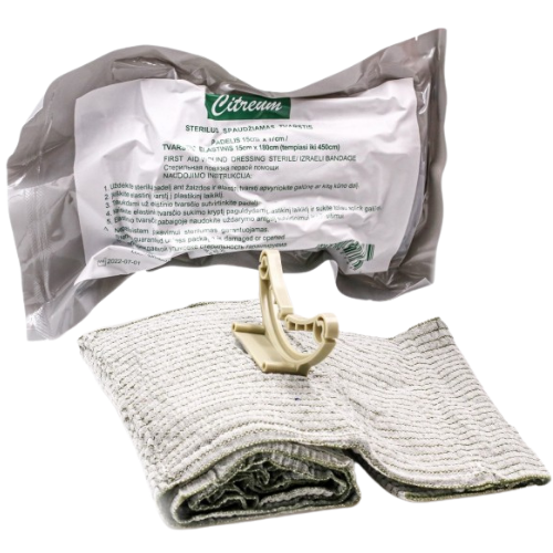 Tvarstis pirmos pagalbos elastinis hemostatinis sterilus 15cmx17cm | Mano Vaistinė Tvarstis pirmos pagalbos elastinis hemostatinis sterilus 15cmx17cm | Mano Vaistinė