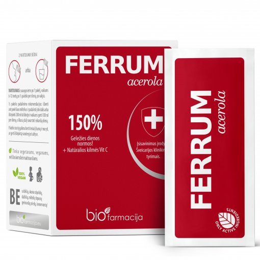 Tinka neščiosioms ir maitinančioms Geležis su vitaminu C FERRUM ACEROLA, 28 vnt. | Mano Vaistinė