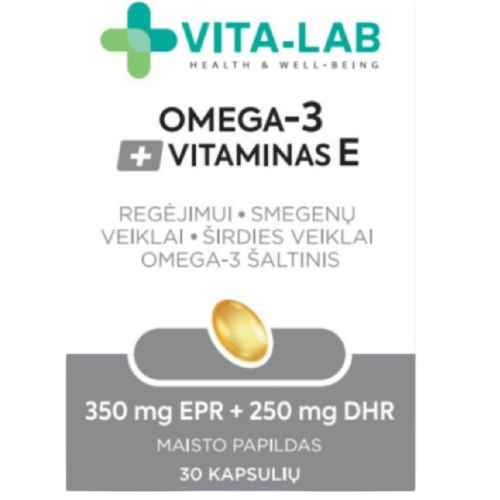 Omega-3 + Vitaminas E ELEVITA VITA-LAB, 30 tablečių | Mano Vaistinė