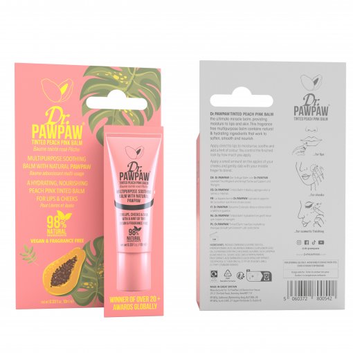 Tinka naudoti ant lūpų, ant skruostų ar akių Lūpų ir skruostų balzamas DR.PAWPAW PEACH PINK, 10 ml | Mano Vaistinė
