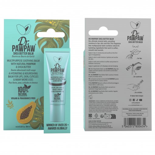 Tinka tepti ant lūpų, bet kurioje kūno vietoje ar ant plaukų galiukų Lūpų balzamas DR.PAWPAW SHEA BUTTER, 10 ml | Mano Vaistinė