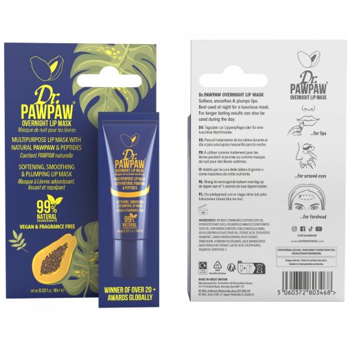 Intensyviai drėkina, suteikia putlumo Naktinė lūpų kaukė - balzamas DR.PAWPAW OVERNIGHT LIP, 10 ml | Mano Vaistinė