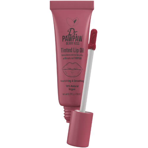 Aliejus lūpoms suteikia itin žvilgantį, spindinti efektą Lūpų aliejus su atspalviu DR.PAWPAW BERRY KISS, 8 ml | Mano Vaistinė